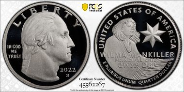 2022-S 25C Wilma Mankiller-Silver First Day of Issue PR70DCAM