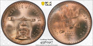 1980-Mo Onza KM-M49b.5  Ag MS67