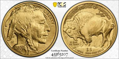 2008-W $5 Burnished Am. Buffalo First Strike .9999 Fine Gold SP70