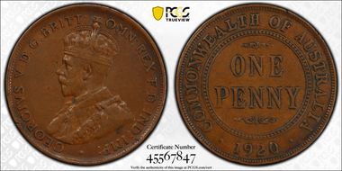 1920 /./  1D Dot above bottom scroll English obverse VF35BN