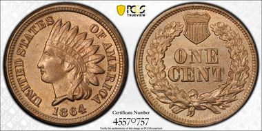 1864 1C Copper-Nickel MS62