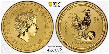 2005 $25 Year of the Rooster 1/4oz Au MS70