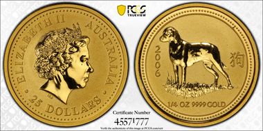 2006 $25 Year of the Dog 1/4oz Au MS65