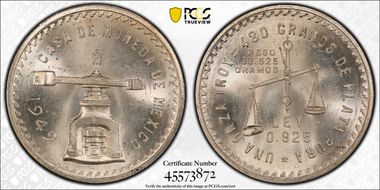 1949-Mo Onza KM-M49a  Ag MS65