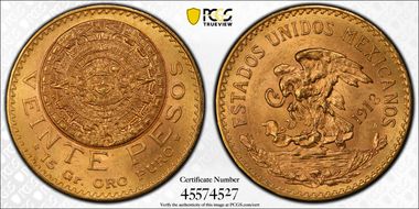1918 20 Peso KM-478  Au MS64