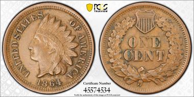 1864 1C Bronze AU50BN