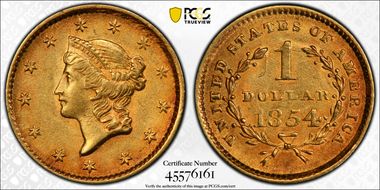 1854 G$1 Type 1 AU58+