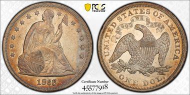 1866 $1 Motto AU50