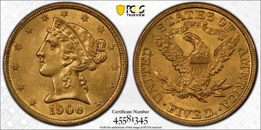 1906 $5 MS63