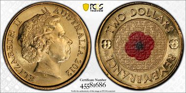 2012 $2 Remembrance Day Colorized MS65
