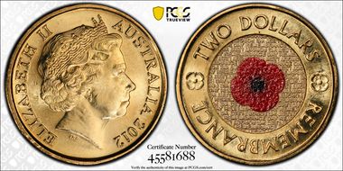 2012 $2 Remembrance Day Colorized MS67
