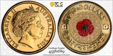 2012 $2 Remembrance Day Colorized MS66