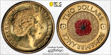 2012 $2 Remembrance Day Colorized MS66