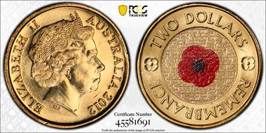 2012 $2 Remembrance Day Colorized MS66