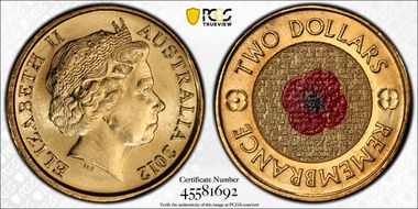 2012 $2 Remembrance Day Colorized MS66