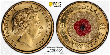 2012 $2 Remembrance Day Colorized MS65