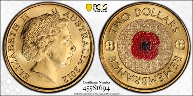 2012 $2 Remembrance Day Colorized MS66