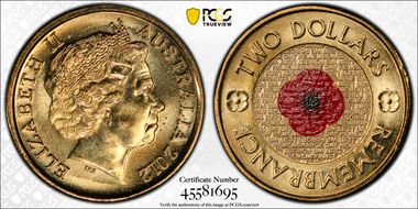 2012 $2 Remembrance Day Colorized MS67