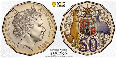 2012 50C Coat of Arms Colorized MS68