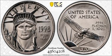 1998 $10 Statue of Liberty MS70