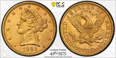 1893 $5 MS63