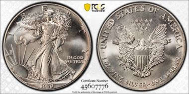 1990 $1 Silver Eagle MS62