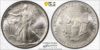 1991 $1 Silver Eagle MS68