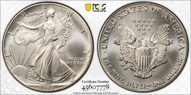 1992 $1 Silver Eagle MS68