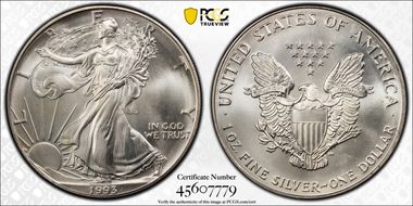 1993 $1 Silver Eagle MS67