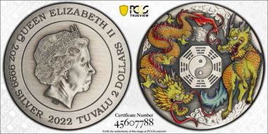 2022 $2 Dragon and Qilin Antique Finish First Strike MS69