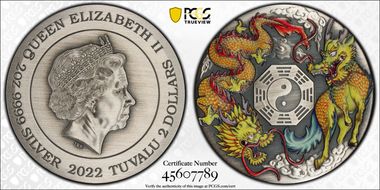 2022 $2 Dragon and Qilin Antique Finish First Strike MS70