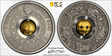 2021-P $1 Ox Rotating Charm Antique Finish MS69