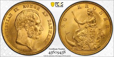 1873-CS 20 Kr KM-791.1  Au MS66