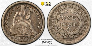 1853-O 10C Arrows VF25