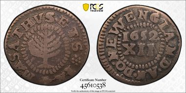 1652 Shilling Pine Tree, Small Planchet F15