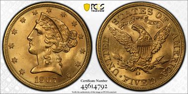 1907-D $5 MS64+