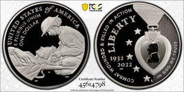 2022-W $1 National Purple Heart Hall of Honor PR70DCAM