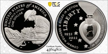 2022-W $1 National Purple Heart Hall of Honor PR69DCAM