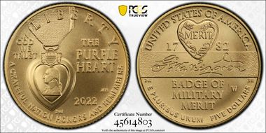 2022-W $5 National Purple Heart Hall of Honor MS70
