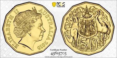 2015 50C Gilt Cu-Ni MS69