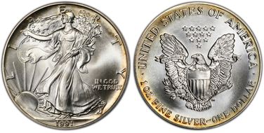1991 $1 Silver Eagle MS68