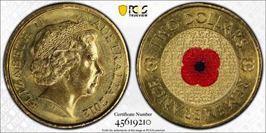 2012 $2 Remembrance Day Colorized MS63