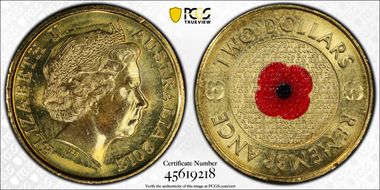 2012 $2 Remembrance Day Colorized MS63