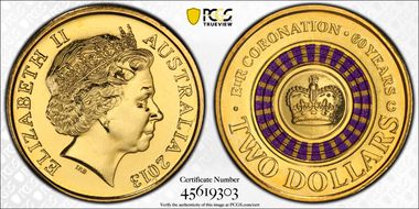 2013-C $2 Coronation Colorized MS67