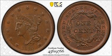 1840 1C N-3 Small Date AU58BN