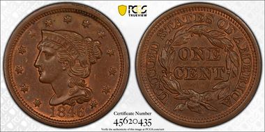 1846 1C N-12, Tall Date MS64BN