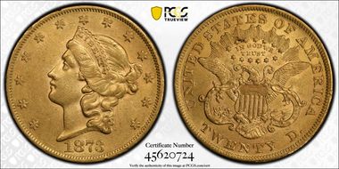 1873 $20 Open 3 AU55