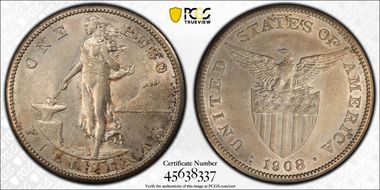 1908-S Peso KM-172  Ag AU58