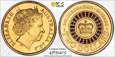 2013 $2 Coronation Colorized MS66