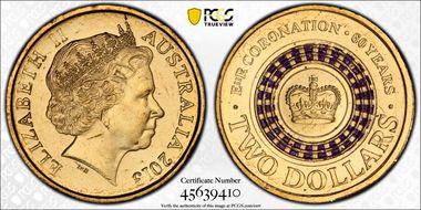 2013 $2 Coronation Colorized MS66